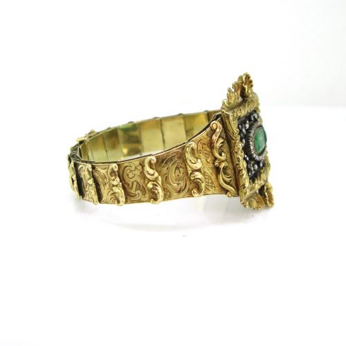 fig 2. Antique Victorian Emeralds and Diamonds Bracelet, 14kt yellow gold and silver, circa 1880