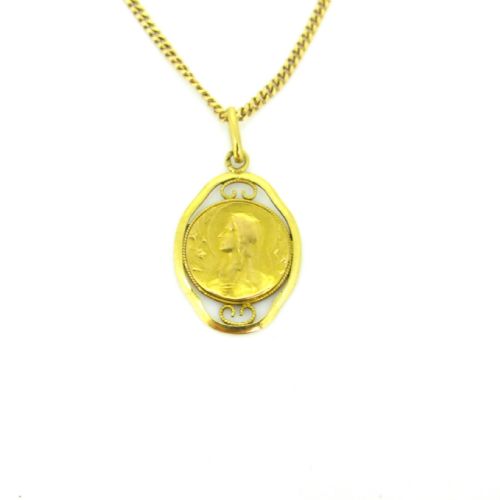 fig 1. Art Nouveau Religious Virgin Mady Medal Pendant, 18kt yellow gold, France, circa 1900