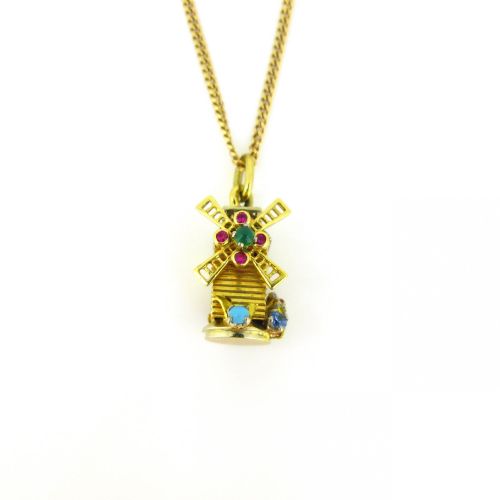 fig 1. Vintage Windmill Charm Pendant, 18kt Yellow Gold, France