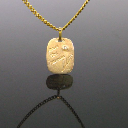 Vintage “Pour Toi Maman” Seed Pearl Pendant, 18kt Yellow Gold, France