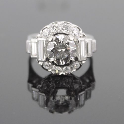 Art Deco 2.05ct Cut Diamond Cluster Ring, Platinum, France,  Circa 1930