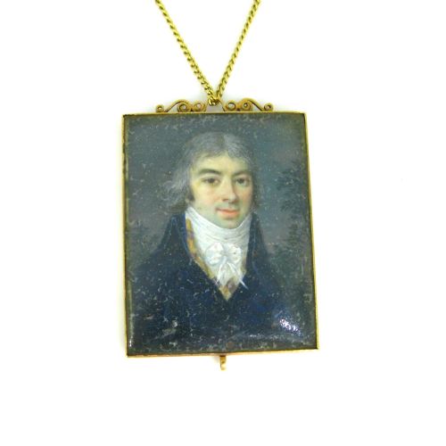 fig 1. Antique Late Georgian Remembrance Portrait Hair Back Pendant, 18kt yellow gold, early 19th century