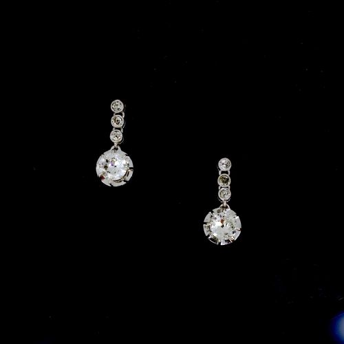 Antique Diamonds Dormeuses Earrings, 18kt White Gold and Platinum, Circa 1920