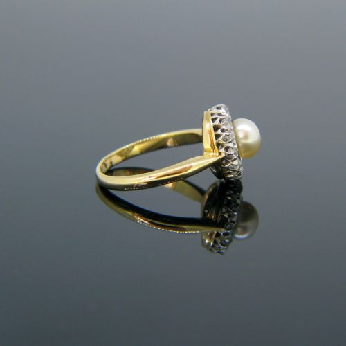 fig 3. Antique Edwardian Pearl Old Cut Diamonds Cluster Ring, 18kt yellow gold and platinum, circa 1915