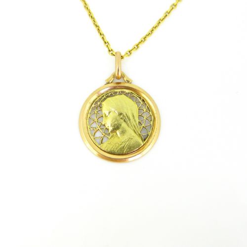 fig 1. Religious Gold Medal by E. Dropsy, 18k yellow and rose gold, France, circa 1930