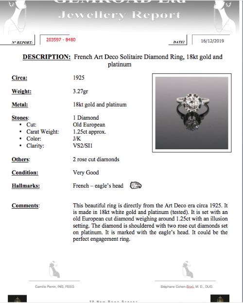fig 2. French Art Deco 1.25ct Solitaire Diamond Ring, 18kt gold and platinum