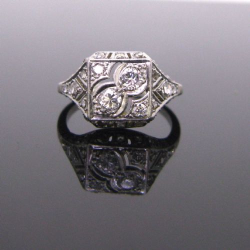 French Art Deco Diamonds Ring, Platinum, Circa 1920