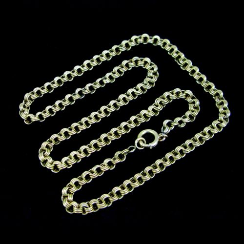 Antique Victorian Triple Flat Links Chain Necklace, 24 Inches, 18kt Yellow Gold, France, Circa 1880