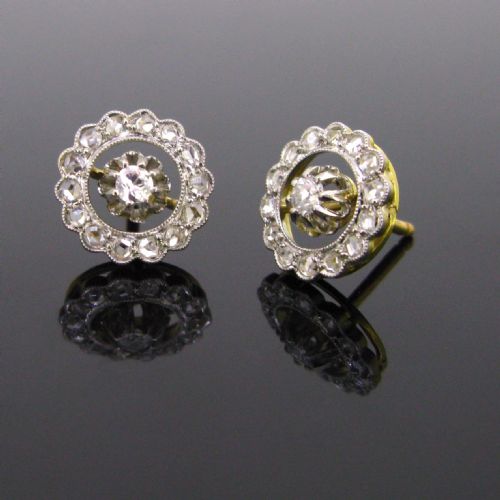 Beautiful Edwardian Diamonds Studs, 18kt Gold and Platinum, Circa 1910