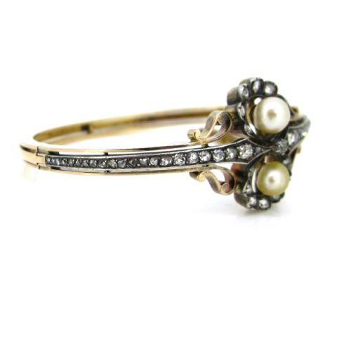 fig 1. Antique Bangle, Fine pearls and diamonds, 18kt gold and silver, c.1900
