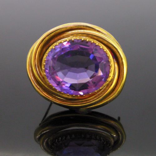 Antique Victorian Amethyst 18k Yellow Gold Brooch, Circa 1880