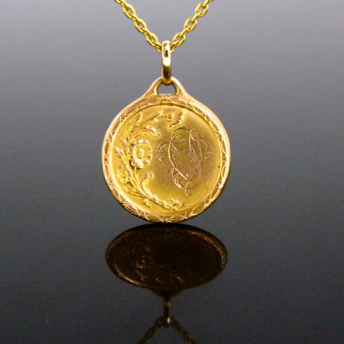 Antique Art Nouveau Flowery Pendant, 14kt and 16kt Yellow and Rose Gold, Circa 1900