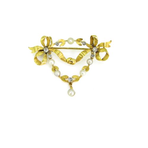 ANTIQUE EDWARDIAN PEARL AND ROSE CUT DIAMOND BROOCH PENDANT 18KT GOLD AND PLATINUM CIRCA 1910 - ADDITIONAL PHOTO 2