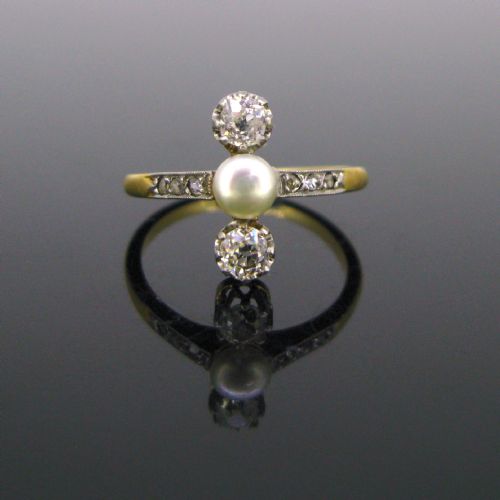 Antique Edwardian Pearl and Diamonds Ring, France, Circa 1910