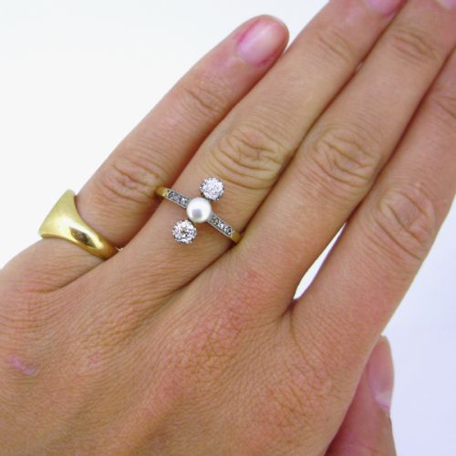 fig 2. Antique Edwardian Pearl and Diamonds Ring, France, circa 1910