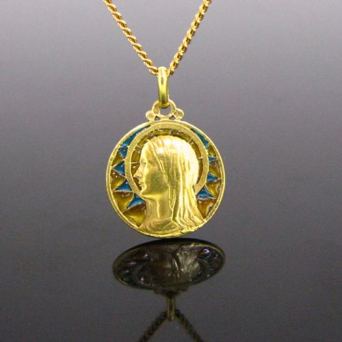 antique art nouveau plique a jour religious medal by sellier france circa 1900 - CATEGORY: ANTIQUE JEWELLERY - DATED 1900