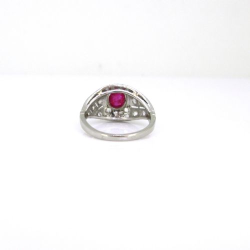 ANTIQUE BELLE EPOQUE RUBY CABOCHON DIAMONDS BOMBE RING PLATINUM FRANCE CIRCA 1910 - ADDITIONAL PHOTO 4