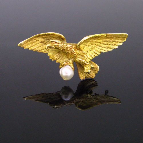 antique art nouveau eagle pearl brooch pendant 18kt yellow gold circa 1905 - CATEGORY: ANTIQUE JEWELLERY - DATED 1900