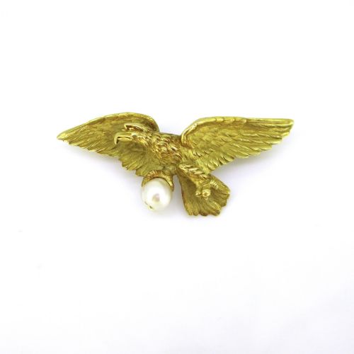ANTIQUE ART NOUVEAU EAGLE PEARL BROOCH PENDANT 18KT YELLOW GOLD CIRCA 1905 - ADDITIONAL PHOTO 1