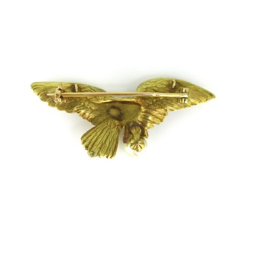ANTIQUE ART NOUVEAU EAGLE PEARL BROOCH PENDANT 18KT YELLOW GOLD CIRCA 1905 - ADDITIONAL PHOTO 2