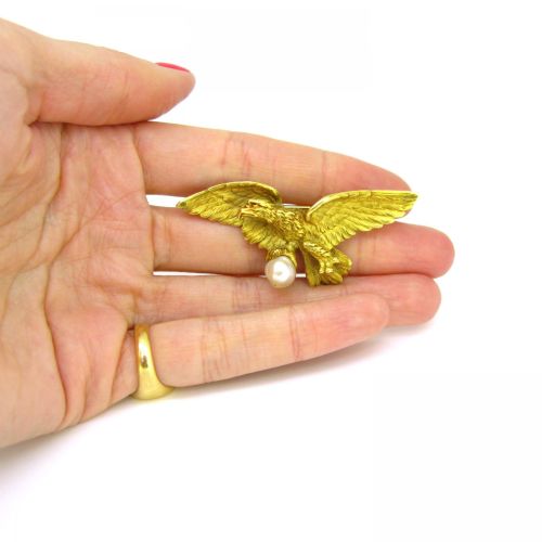 ANTIQUE ART NOUVEAU EAGLE PEARL BROOCH PENDANT 18KT YELLOW GOLD CIRCA 1905 - ADDITIONAL PHOTO 3