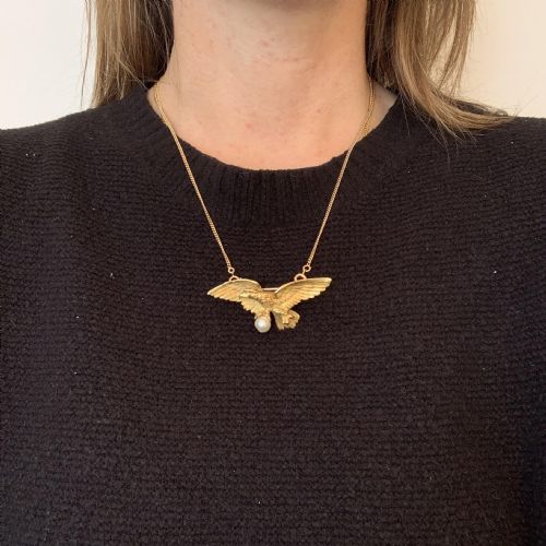 ANTIQUE ART NOUVEAU EAGLE PEARL BROOCH PENDANT 18KT YELLOW GOLD CIRCA 1905 - ADDITIONAL PHOTO 4