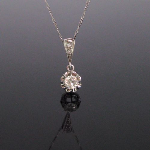 antique belle epoque diamonds pendant on chain platinum france circa 1915 - CATEGORY: ANTIQUE JEWELLERY - DATED EDWARDIAN