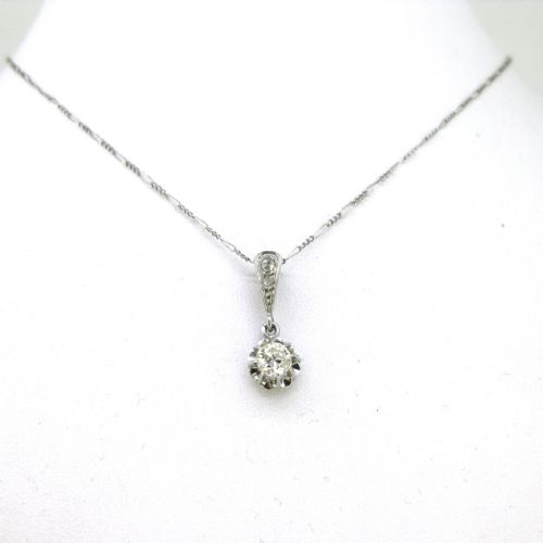 ANTIQUE BELLE EPOQUE DIAMONDS PENDANT ON CHAIN PLATINUM FRANCE CIRCA 1915 - ADDITIONAL PHOTO 2
