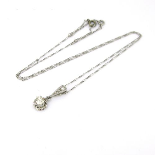 ANTIQUE BELLE EPOQUE DIAMONDS PENDANT ON CHAIN PLATINUM FRANCE CIRCA 1915 - ADDITIONAL PHOTO 5