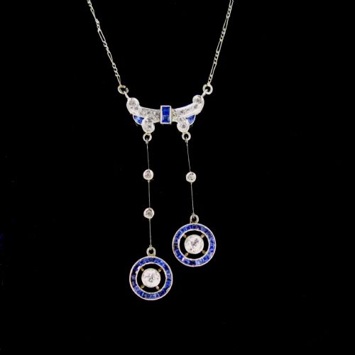 belle epoque sapphires and diamonds neglige necklace 18kt gold and platinum france circa 1915 - CATEGORY: ANTIQUE JEWELLERY - DATED EDWARDIAN