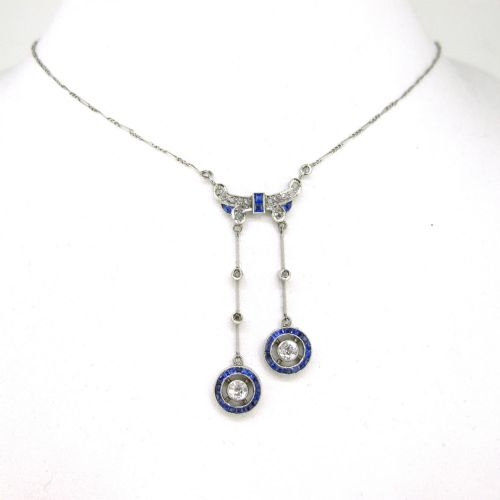 BELLE EPOQUE SAPPHIRES AND DIAMONDS NEGLIGE NECKLACE 18KT GOLD AND PLATINUM FRANCE CIRCA 1915 - ADDITIONAL PHOTO 1