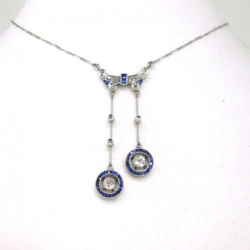 BELLE EPOQUE SAPPHIRES AND DIAMONDS NEGLIGE NECKLACE 18KT GOLD AND PLATINUM FRANCE CIRCA 1915 - ADDITIONAL PHOTO 2