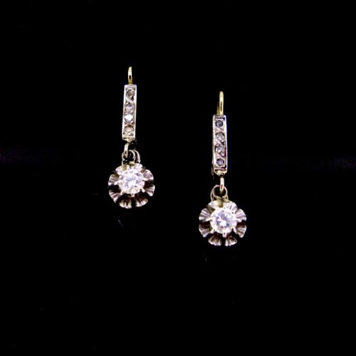 antique diamonds dormeuses earrings early 20th century - CATEGORY: ANTIQUE JEWELLERY - DATED 1900