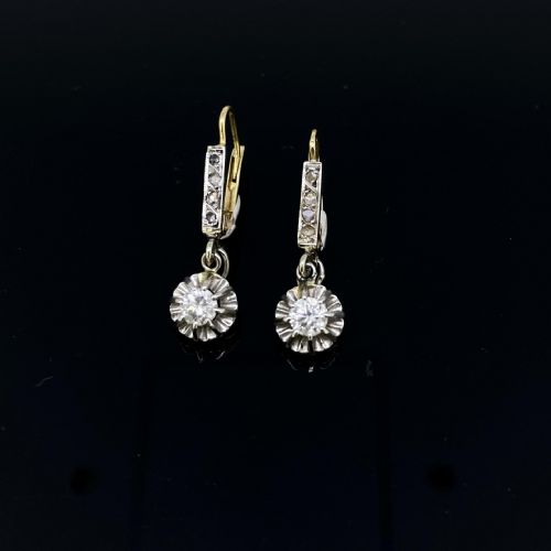 ANTIQUE DIAMONDS DORMEUSES EARRINGS EARLY 20TH CENTURY - ADDITIONAL PHOTO 1