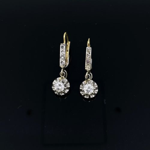 ANTIQUE DIAMONDS DORMEUSES EARRINGS EARLY 20TH CENTURY - ADDITIONAL PHOTO 2