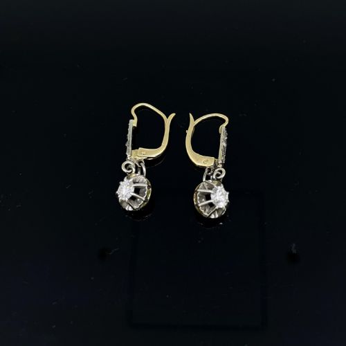 ANTIQUE DIAMONDS DORMEUSES EARRINGS EARLY 20TH CENTURY - ADDITIONAL PHOTO 3