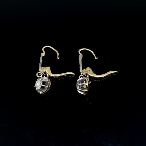 ANTIQUE DIAMONDS DORMEUSES EARRINGS EARLY 20TH CENTURY - ADDITIONAL PHOTO 4