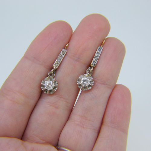 ANTIQUE DIAMONDS DORMEUSES EARRINGS EARLY 20TH CENTURY - ADDITIONAL PHOTO 5