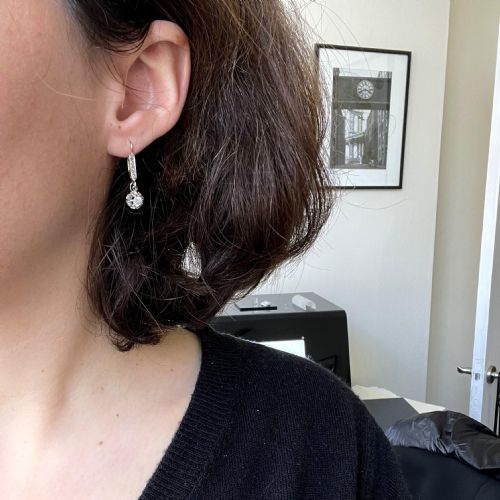 ANTIQUE DIAMONDS DORMEUSES EARRINGS EARLY 20TH CENTURY - ADDITIONAL PHOTO 6