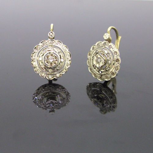 vintage rose cut diamonds dormeuses earrings 18kt yellow and white gold france circa 1940 - CATEGORY: ANTIQUE JEWELLERY - DATED 1940