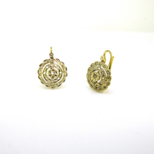 VINTAGE ROSE CUT DIAMONDS DORMEUSES EARRINGS 18KT YELLOW AND WHITE GOLD FRANCE CIRCA 1940 - ADDITIONAL PHOTO 1
