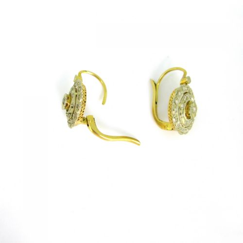 VINTAGE ROSE CUT DIAMONDS DORMEUSES EARRINGS 18KT YELLOW AND WHITE GOLD FRANCE CIRCA 1940 - ADDITIONAL PHOTO 3