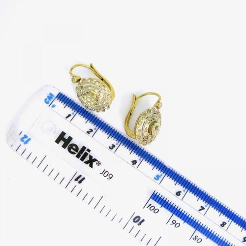VINTAGE ROSE CUT DIAMONDS DORMEUSES EARRINGS 18KT YELLOW AND WHITE GOLD FRANCE CIRCA 1940 - ADDITIONAL PHOTO 5