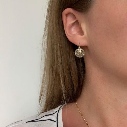 VINTAGE ROSE CUT DIAMONDS DORMEUSES EARRINGS 18KT YELLOW AND WHITE GOLD FRANCE CIRCA 1940 - ADDITIONAL PHOTO 6