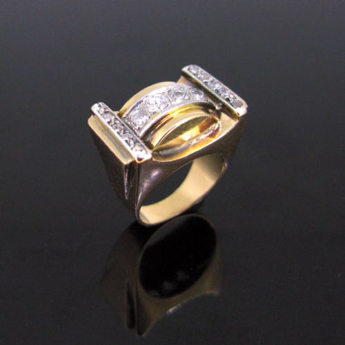 retro tank diamonds ring 18kt gold and platinum circa 1940 - CATEGORY: ANTIQUE JEWELLERY - DATED 1940