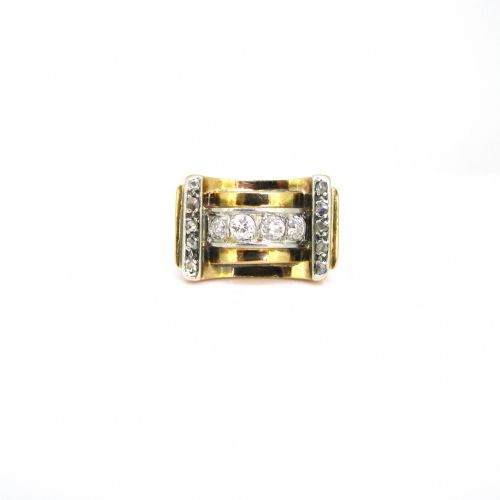 RETRO TANK DIAMONDS RING 18KT GOLD AND PLATINUM CIRCA 1940 - ADDITIONAL PHOTO 1