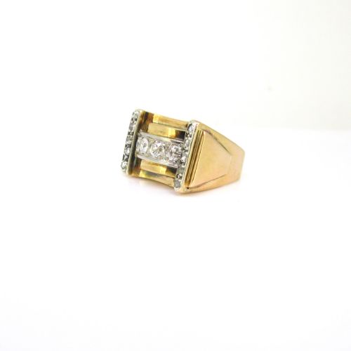 RETRO TANK DIAMONDS RING 18KT GOLD AND PLATINUM CIRCA 1940 - ADDITIONAL PHOTO 5