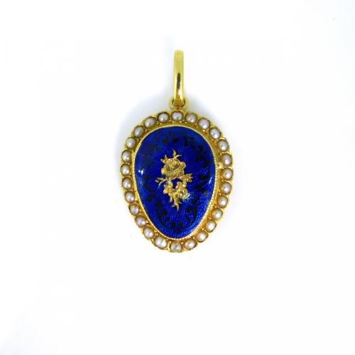 RESERVED ANTIQUE VICTORIAN BLUE ENAMEL PEARLS PANSY REMEMBRANCE LOCKET PENDANT 18KT YELLOW GOLD CIRCA 1880 - ADDITIONAL PHOTO 2