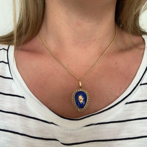 RESERVED ANTIQUE VICTORIAN BLUE ENAMEL PEARLS PANSY REMEMBRANCE LOCKET PENDANT 18KT YELLOW GOLD CIRCA 1880 - ADDITIONAL PHOTO 10