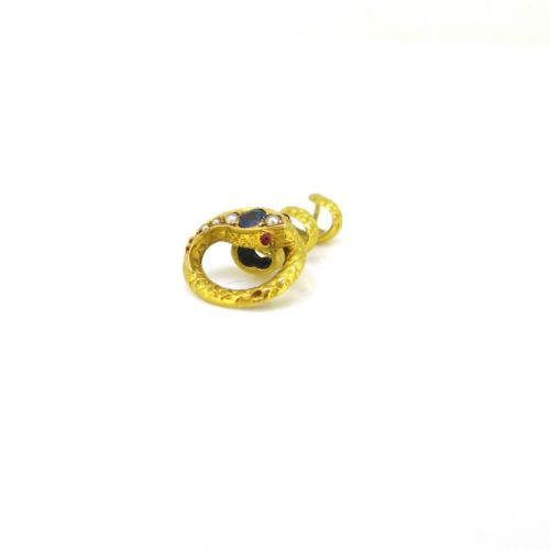 ANTIQUE VICTORIAN BLUE STONE AND PEARLS SNAKE CHAIN SLIDER PENDANT 18KT YELLOW GOLD FRANCE CIRCA 1880 - ADDITIONAL PHOTO 4